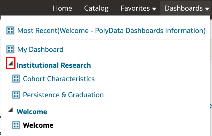 Arrow beside institutional research is highlighted