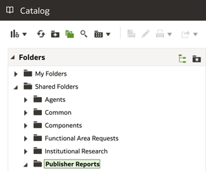 Catalog page. Publisher reports under shared folders is highlighted