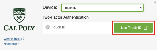 Multifactor Authentication Pop-up use Touch ID button