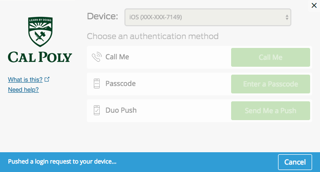 Multifactor Authentication Pop-up 'Pushed a login request' message