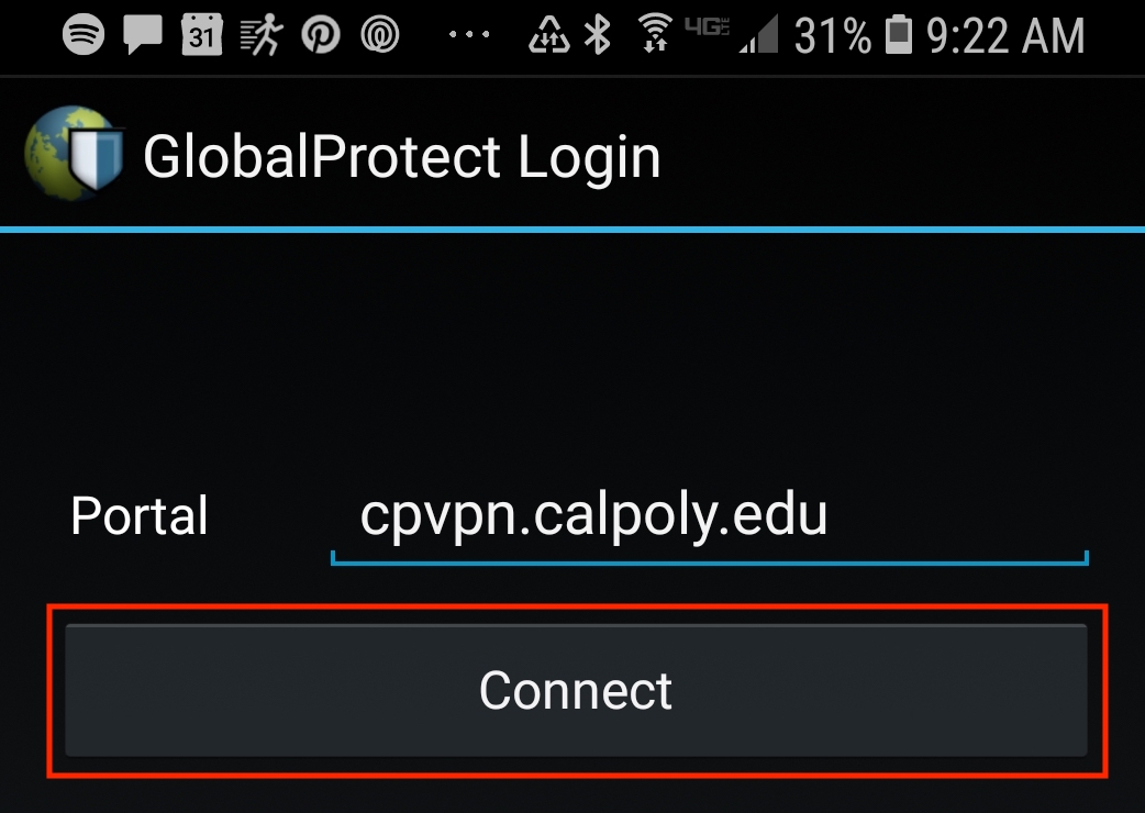 Android GlobalProtect Login Portal Address Connect