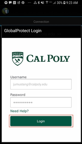 GlobalProtect Login. Login button is highlighted