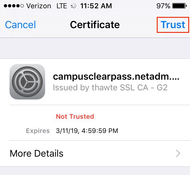 trust certificate on an iOS device