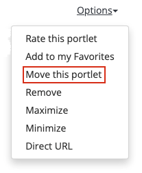 Options list. 'Move this portlet' is highlighted